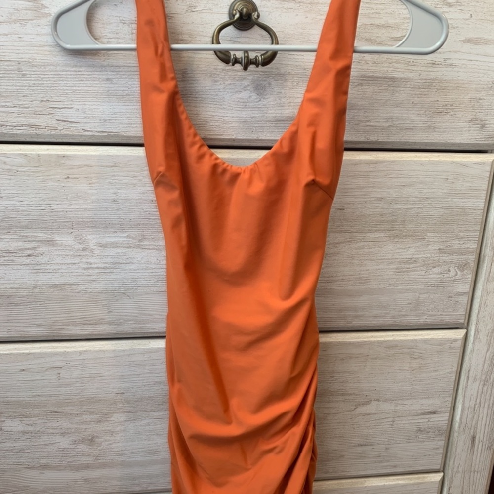 Orange tiger mist body con dress